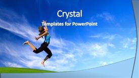  Presentation with beautiful green - Slides consisting of free running - beautiful athletic woman jumping background and a cobalt blue colored foreground