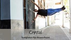  Presentation with snow storm city parks - Colorful slide set enhanced with free running - man doing parkour backdrop and a light gray colored foreground