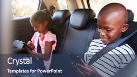  Presentation with car - PPT theme having free safety - boy and girl background and a ocean colored foreground