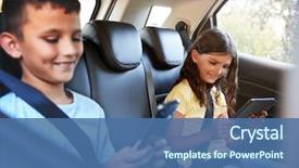  Presentation with tablets wood table tablet white - PPT layouts having free safety - boy and girl background and a ocean colored foreground