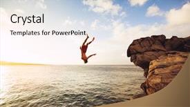  Presentation with cliff - Presentation design with free safety - cliff jumping into the ocean background and a lemonade colored foreground