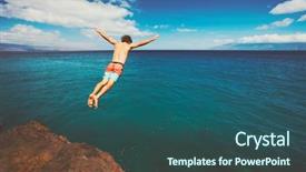  Presentation with cliff - PPT theme featuring free safety - cliff jumping into the ocean background and a ocean colored foreground