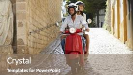  Presentation with motor - Theme with free safety - couple riding motor scooter background and a coral colored foreground