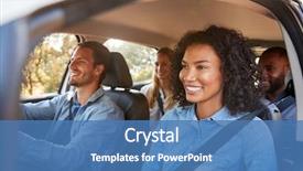  Presentation with road trip - Cool new PPT theme with free safety - four happy young adult friends backdrop and a teal colored foreground