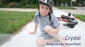  Presentation with knee - PPT theme with free safety - frowning young boy background and a sky blue colored foreground