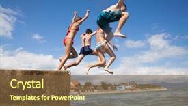 Presentation with teenagers - PPT theme consisting of free safety - group of teenagers jumping off background and a tawny brown colored foreground