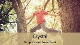  Presentation with climbing - PPT theme having free safety - happy boy climbing a tree background and a coral colored foreground