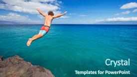  Presentation with cliff - Beautiful PPT theme featuring free safety - man jumping off cliff backdrop and a ocean colored foreground