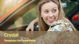  Presentation with young business woman smile show - Amazing slides having free safety - portrait of smiling young woman backdrop and a violet colored foreground