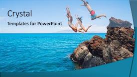  Presentation with cliff - Presentation theme with free safety - summer fun friends cliff jumping background and a light blue colored foreground