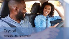  Presentation with black road - Audience pleasing presentation design consisting of free safety - young black couple in car backdrop and a teal colored foreground