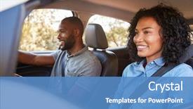  Presentation with black road - Presentation design with free safety - young black couple in car background and a teal colored foreground