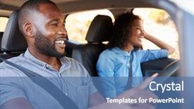  Presentation with black-road - Beautiful PPT theme featuring free safety - young black couple in car backdrop and a ocean colored foreground