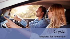  Presentation with navigate - Slide set with free safety - young couple in car using background and a teal colored foreground