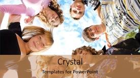  Presentation with free school - PPT theme consisting of free school - group of cheerful friends embracing background and a coral colored foreground