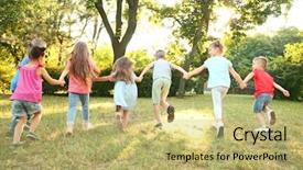  Presentation with dog park dogs plays - Cool new slide deck with free school - group of playful kids backdrop and a yellow colored foreground