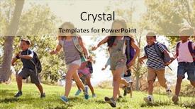  Presentation with multi ethnic group - Colorful slide set enhanced with free school - multi-ethnic group of schoolchildren running backdrop and a lemonade colored foreground