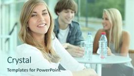  Presentation with free school - Colorful PPT theme enhanced with free school - portrait of teenagers at table backdrop and a cool aqua colored foreground