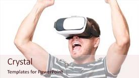  Presentation with video games playing - Slide set featuring free science - expressive handsome man wearing virtual background and a lemonade colored foreground