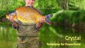  Presentation with beautiful mountains river lake sky nature - Colorful PPT theme enhanced with free season greeting holiday - fisherman with his big carp backdrop and a tawny brown colored foreground