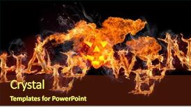  Presentation with halloween - Colorful PPT theme enhanced with free season greeting holiday - halloween burning text on black backdrop and a tawny brown colored foreground