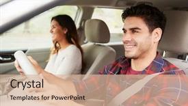  Presentation with vacation - Cool new PPT layouts with free seat belt - mixed race couple driving backdrop and a lemonade colored foreground