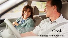  Presentation with race car - Colorful slide set enhanced with free seat belt - senior mixed race couple backdrop and a lemonade colored foreground