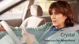  Presentation with smartphone - Colorful presentation theme enhanced with free seat belt - senior woman in car checking backdrop and a light gray colored foreground
