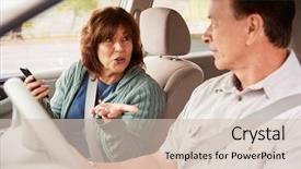  Presentation with smartphone - Amazing PPT theme having free seat belt - woman passenger in car backdrop and a soft green colored foreground