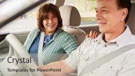  Presentation with woman car driver map - Slide deck having free seat belt - woman passenger smiling background and a soft green colored foreground