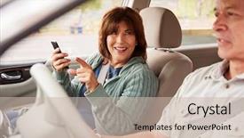  Presentation with gps - PPT theme with free seat belt - woman passenger using gps background and a soft green colored foreground