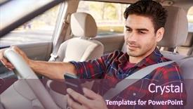  Presentation with car - Beautiful PPT theme featuring free seat belt - young man in car checking backdrop and a tawny brown colored foreground