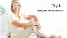  Presentation with free security - Presentation theme featuring free security - smiling happy woman sitting background and a white colored foreground