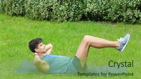  Presentation with exercise mat - PPT theme featuring free self development - athletic young man doing bicycle background and a seafoam green colored foreground