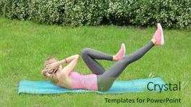  Presentation with self development - Presentation featuring free self development - athletic young woman doing bicycle background and a seafoam green colored foreground