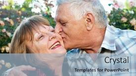  Presentation with electric love - Presentation featuring free senior - kissing happy elderly couple background and a light blue colored foreground