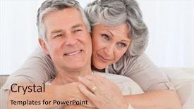  Presentation with ventilation home - Slides having free senior - mature woman hugging her husband background and a coral colored foreground