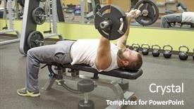  Presentation with bar - Beautiful PPT theme featuring free skull - man doing e-z curl bar backdrop and a gray colored foreground