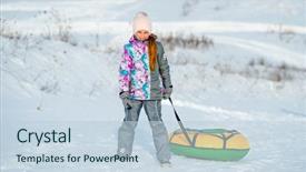  Presentation with winter - Slides consisting of free slides - little girl goes for winter background and a  colored foreground
