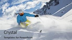  Presentation with high performance teams - Audience pleasing PPT layouts consisting of free slides - skier skiing downhill in high backdrop and a light gray colored foreground