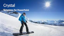  Presentation with mountains - Colorful theme enhanced with free slides - snowboarder on piste in high backdrop and a ocean colored foreground