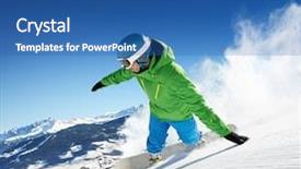  Presentation with skiing - Cool new slide deck with free slides - snowboarder skiing in high mountains backdrop and a ocean colored foreground