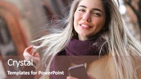  Presentation with smartphone - Slides with free smart phone app - blonde woman with scarf background and a  colored foreground