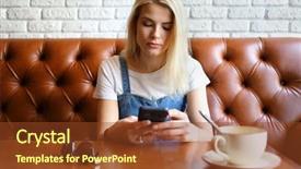  Presentation with recipe chocolate cafe - Amazing PPT theme having free smart phone app - pretty young blonde sits backdrop and a tawny brown colored foreground