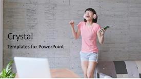  Presentation with dancing music grass - PPT theme enhanced with free smart phone app - woman enjoy music and dancing background and a light gray colored foreground