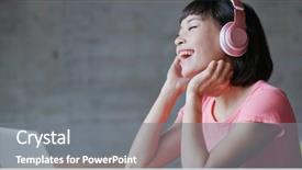  Presentation with music - Cool new presentation theme with free smart phone app - woman listen to music backdrop and a gray colored foreground