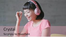  Presentation with music - Slides with free smart phone app - woman listen to music background and a  colored foreground