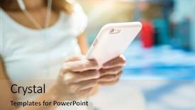  Presentation with nurse cellphone - Slide set featuring free smart phone app - woman using cellphone background and a  colored foreground