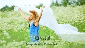  Presentation with fabric - Theme featuring free smiley - girl run by field fabric background and a mint green colored foreground