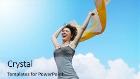  Presentation with blue sky at cook islands - Cool new presentation theme with free smiley - young woman under blue sky backdrop and a  colored foreground